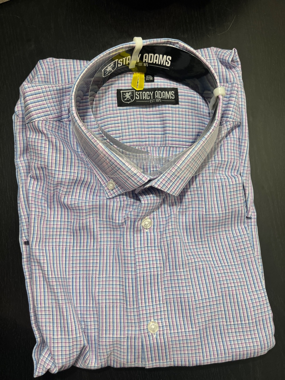 Stacy Adams Lavender and Light Blue Plaid Dress Shirt